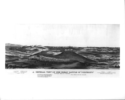 Veduta Generale della Grande Battaglia di Solferino, 24 giugno 1859, da uno schizzo di Chevalier Giacomelli, pub. da Lang und Laing, c.1859 da American School